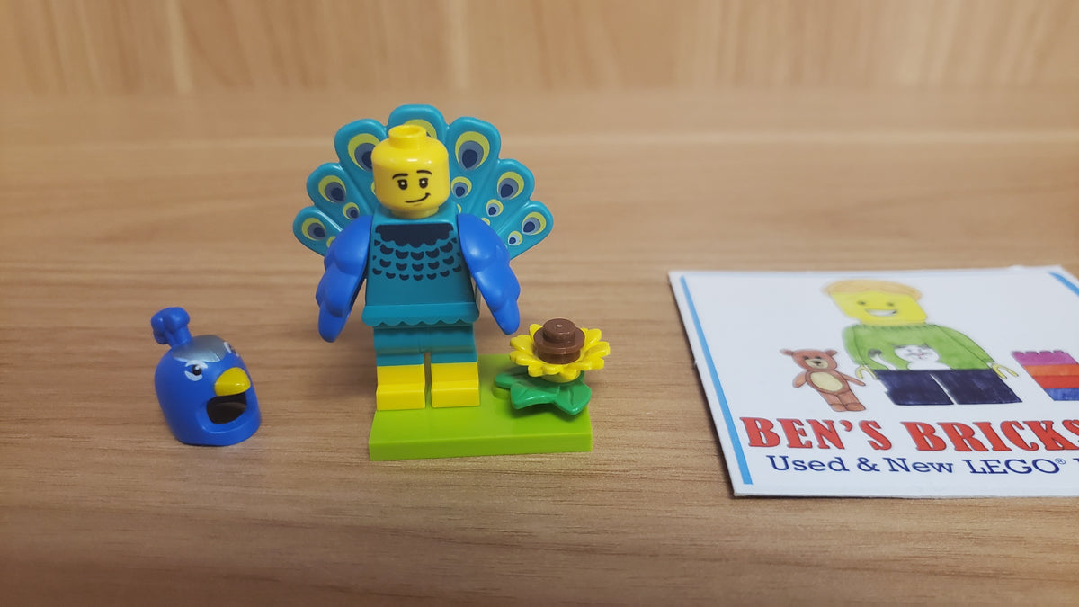 New, Sealed LEGO® Collectible Minifigures Set 71051, col28 - Peacock Costume Fan, Series 28 (Complete Set with Stand and Accessories)