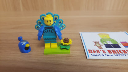 New, Sealed LEGO® Collectible Minifigures Set 71051, col28 - Peacock Costume Fan, Series 28 (Complete Set with Stand and Accessories)