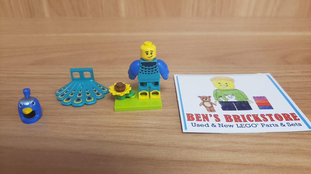 New, Sealed LEGO® Collectible Minifigures Set 71051, col28 - Peacock Costume Fan, Series 28 (Complete Set with Stand and Accessories)