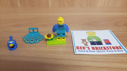 New, Sealed LEGO® Collectible Minifigures Set 71051, col28 - Peacock Costume Fan, Series 28 (Complete Set with Stand and Accessories)