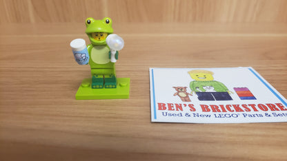 New, Sealed LEGO® Collectible Minifigures Set 71051, col28-5 - Frog Costume Fan, Series 28 (Complete Set with Stand and Accessories)
