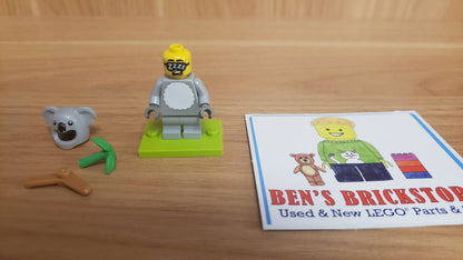 New, Sealed LEGO® Collectible Minifigures Set 71051, col28-6 - Koala Costume Fan, Series 28 (Complete Set with Stand and Accessories)