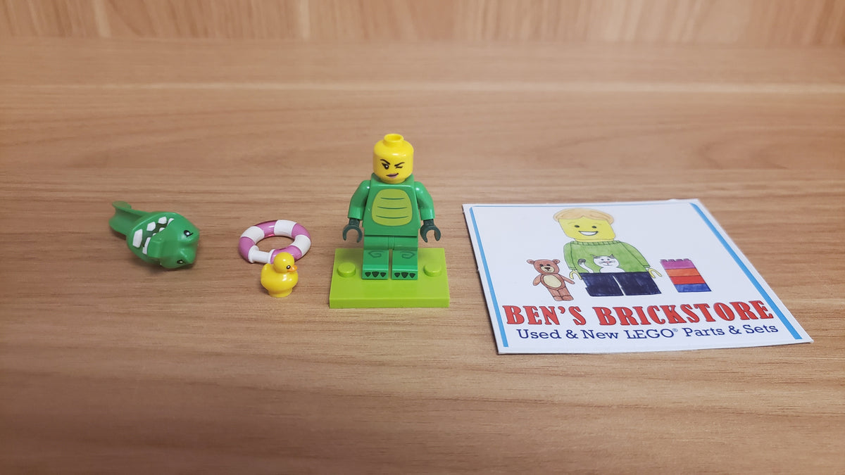 New, Sealed LEGO® Collectible Minifigures Set 71051, col28-8 - Crocodile Costume Fan, Series 28 (Complete Set with Stand and Accessories)
