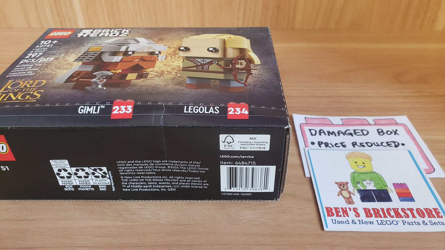 Sealed LEGO® BrickHeadz Lord of the Rings Set 40751 -Legolas & Gimli DAMAGED BOX