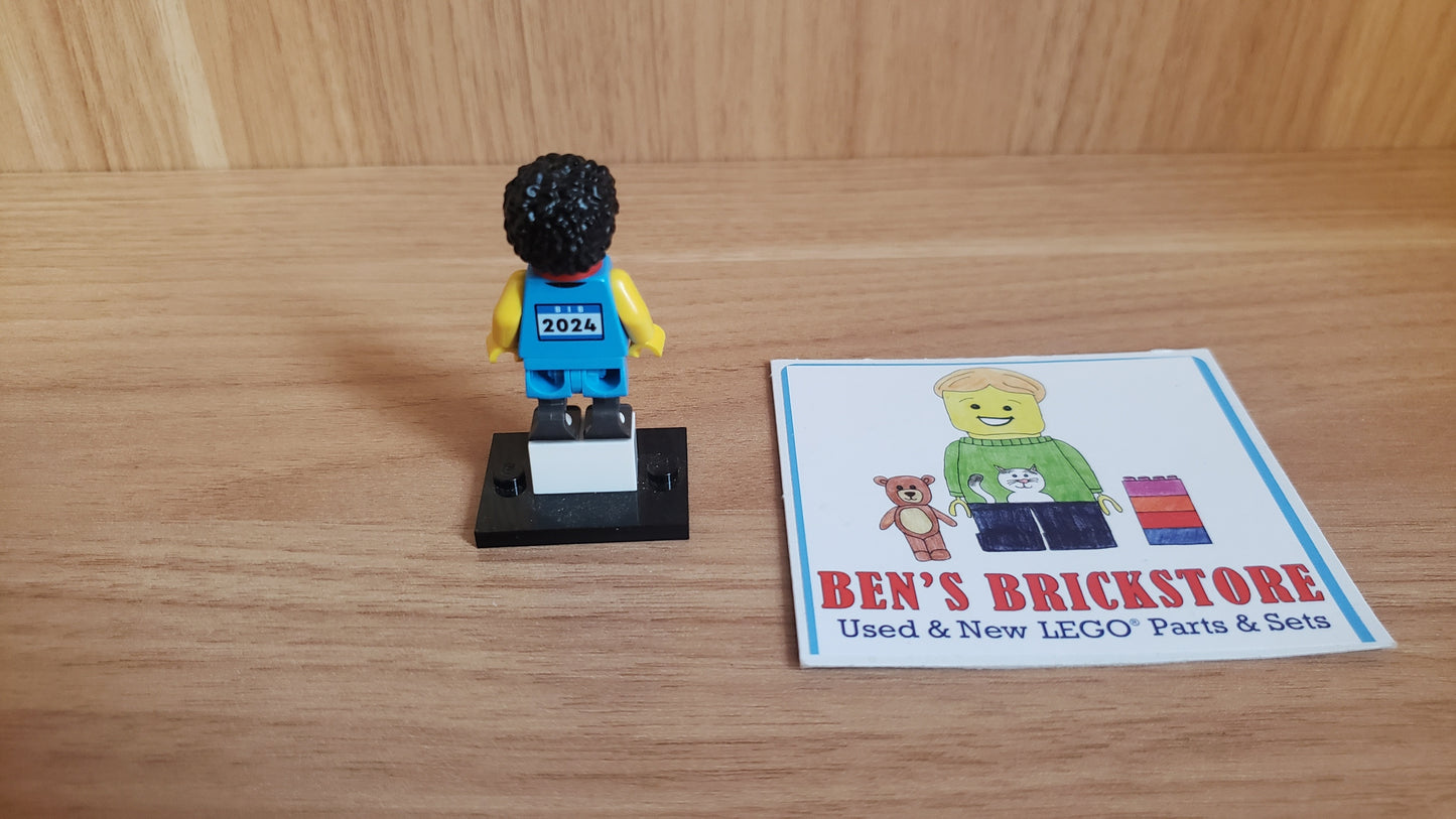 New, Complete LEGO® Collectible Minifigures Set col25-4 - Sprinter, Series 25 (Complete Set with Stand and Accessories)