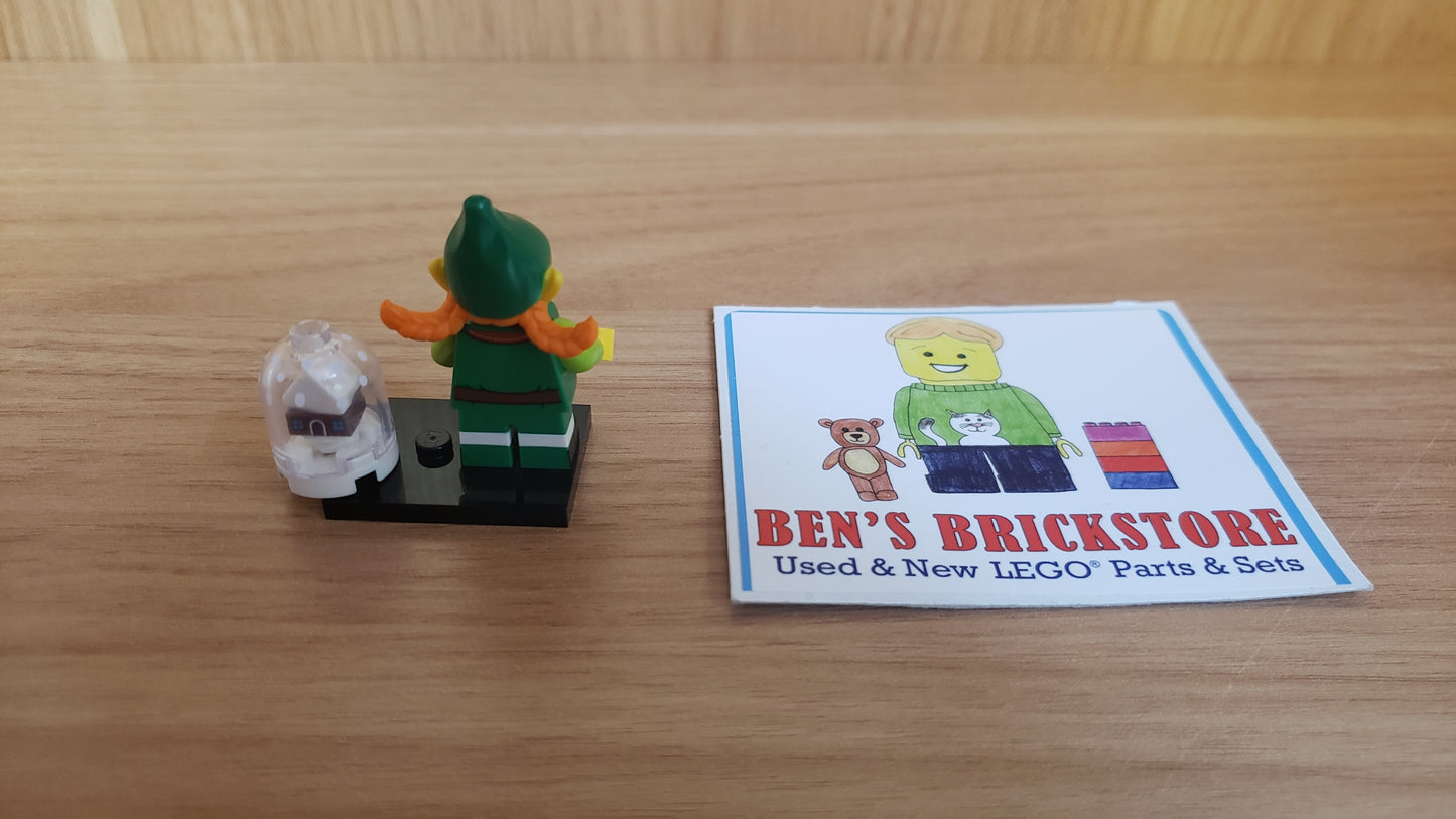 Used LEGO® Collectible Minifigures Set col23-5 - Holiday Elf, Series 23 (Complete Set with Stand and Accessories)