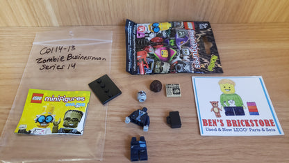 New, Sealed LEGO® Collectible Minifigures Set col14-13 - Zombie Businessman, Series 14 (Complete Set with Stand and Accessories)
