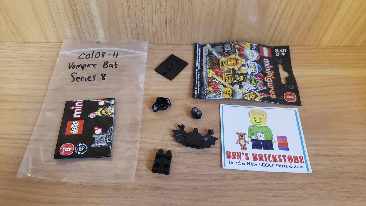 New, Complete LEGO® Collectible Minifigures Series 8, Set col08-11 - Vampire Bat, Series 8 (Complete Set with Stand and Accessories)