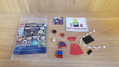 New, Complete LEGO® Collectible Minifigures Set colmar-8 - Zombie Hunter Spidey, Marvel Studios, Series 1 (Complete Set with Stand and Accessories)