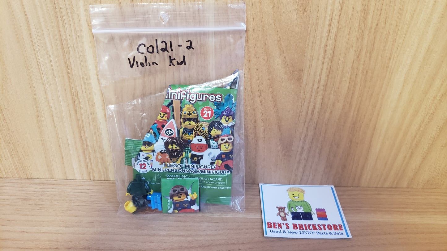 New, Complete LEGO® Collectible Minifigures Set col21-2 - Violin Kid, Series 21 (Complete Set with Stand and Accessories)