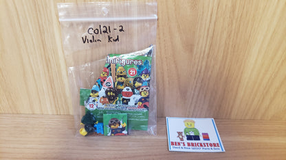 New, Complete LEGO® Collectible Minifigures Set col21-2 - Violin Kid, Series 21 (Complete Set with Stand and Accessories)