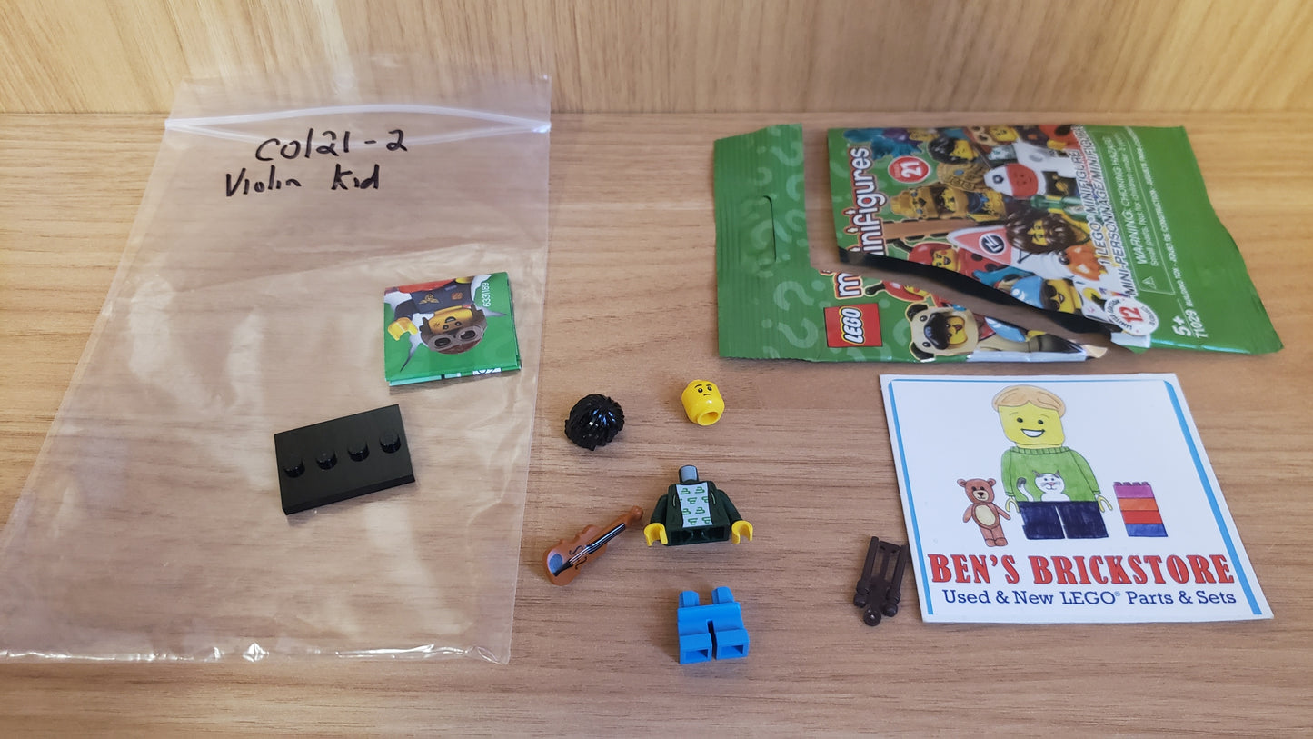 New, Complete LEGO® Collectible Minifigures Set col21-2 - Violin Kid, Series 21 (Complete Set with Stand and Accessories)