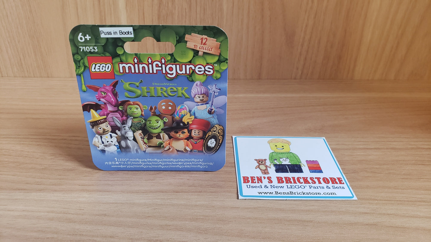 New, Sealed LEGO® Shrek Collectible Minifigures Set 71053 colshr-2, Puss in Boots (Complete Set with Stand and Accessories)