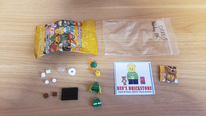 New, Complete LEGO® Collectible Minifigures Set 71034, col23-5 - Holiday Elf, Series 23 (Complete Set with Stand and Accessories)