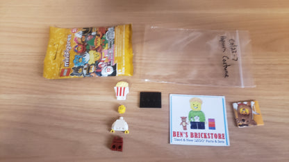 New, Complete LEGO® Collectible Minifigures Set 71034, col23-7 - Popcorn Costume, Series 23 (Complete Set with Stand and Accessories)