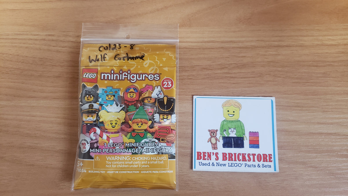 New, Complete LEGO® Collectible Minifigures Set 71034, col23-8 - Wolf Costume, Series 23 (Complete Set with Stand and Accessories)