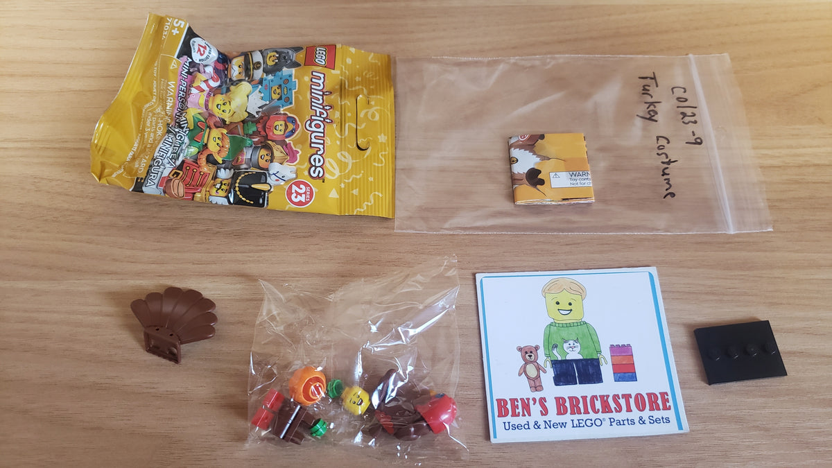 New, Complete LEGO® Collectible Minifigures Set 71034, col23-9 - Turkey Costume, Series 23 (Complete Set with Stand and Accessories)