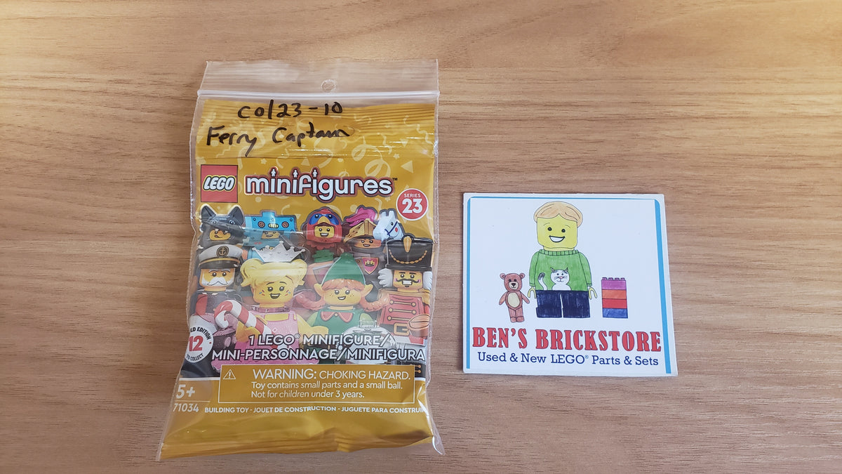 New, Complete LEGO® Collectible Minifigures Set 71034, col23-10 - Ferry Captain, Series 23 (Complete Set with Stand and Accessories)