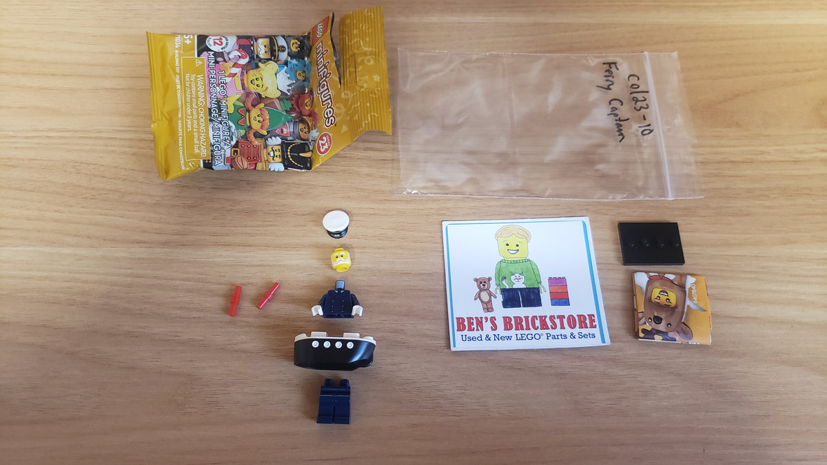 New, Complete LEGO® Collectible Minifigures Set 71034, col23-10 - Ferry Captain, Series 23 (Complete Set with Stand and Accessories)