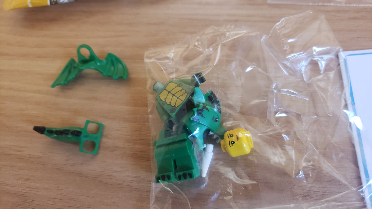 New, Complete LEGO® Collectible Minifigures Set 71034, col23-12 - Green Dragon Costume, Series 23 (Complete Set with Stand and Accessories)